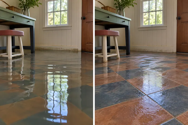 Water Extraction Near Grimes Park — comparison of pooled water and a damp floor after extraction