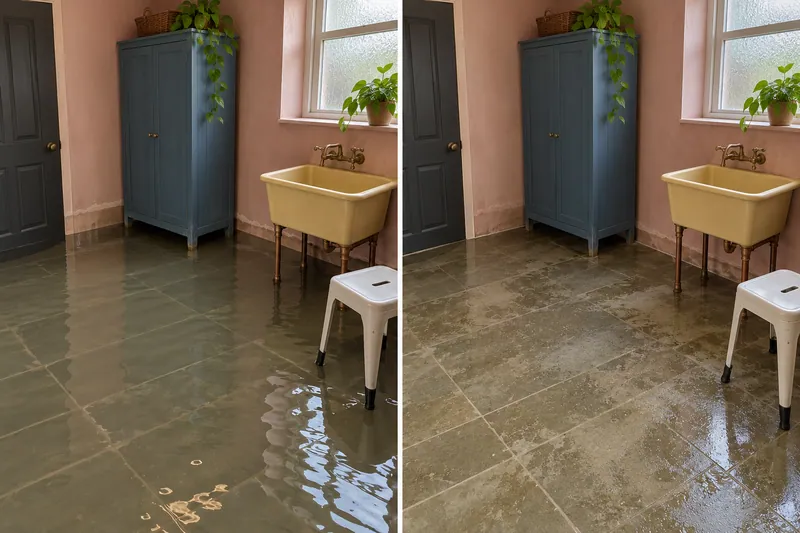 Water Extraction Near Moseley Park — comparison of pooled water and a damp floor after extraction