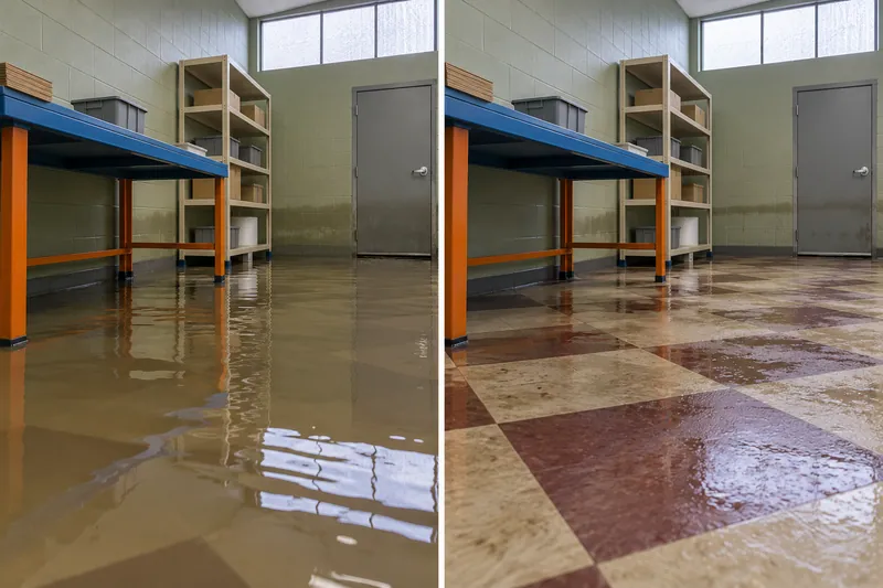 Water Extraction Near Les Zeiger Park — comparison of pooled water and a damp floor after extraction