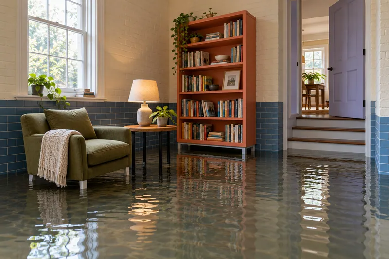 Water Extraction Near Les Zeiger Park — flooded room with a visible waterline
