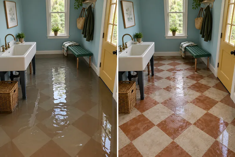 Water Extraction Near Kiva Park — comparison of pooled water and a damp floor after extraction